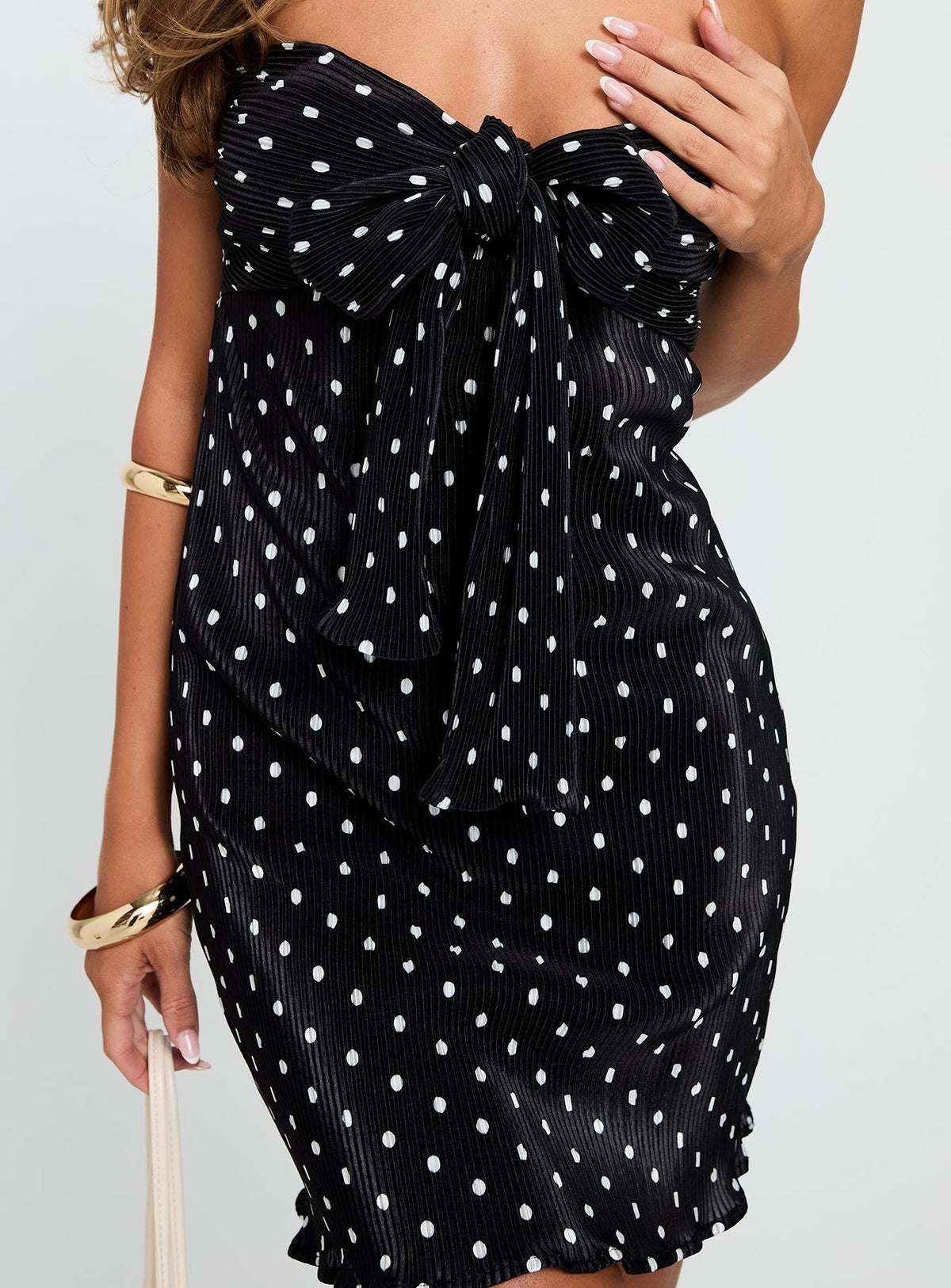 Jacquelyn Plisse Mini Dress Black / Polka Dot