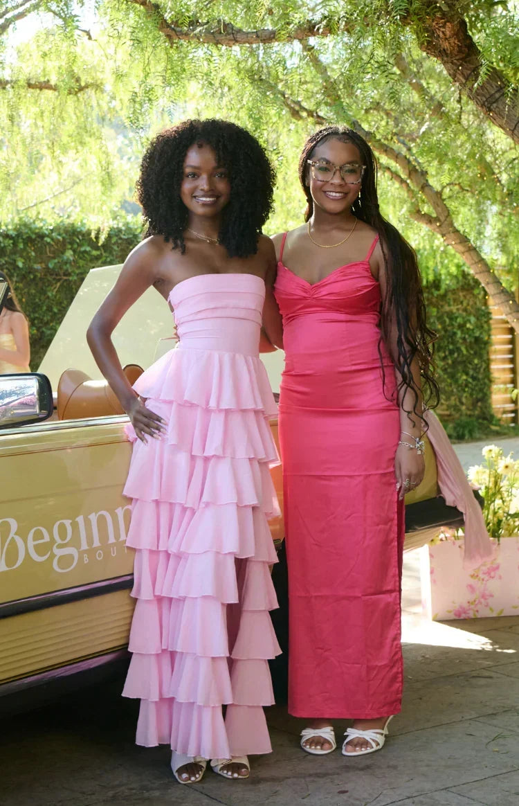 Strapless Tiered Ruffle Chiffon High Split Maxi Dress 16