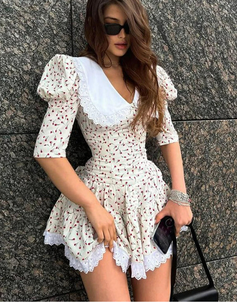 Lace Patchwork Doll Collar Mini Dress - View 4