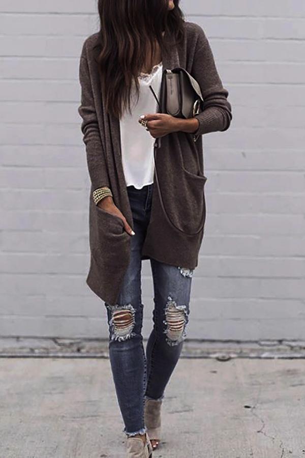 Pocket Knitting Long Coat