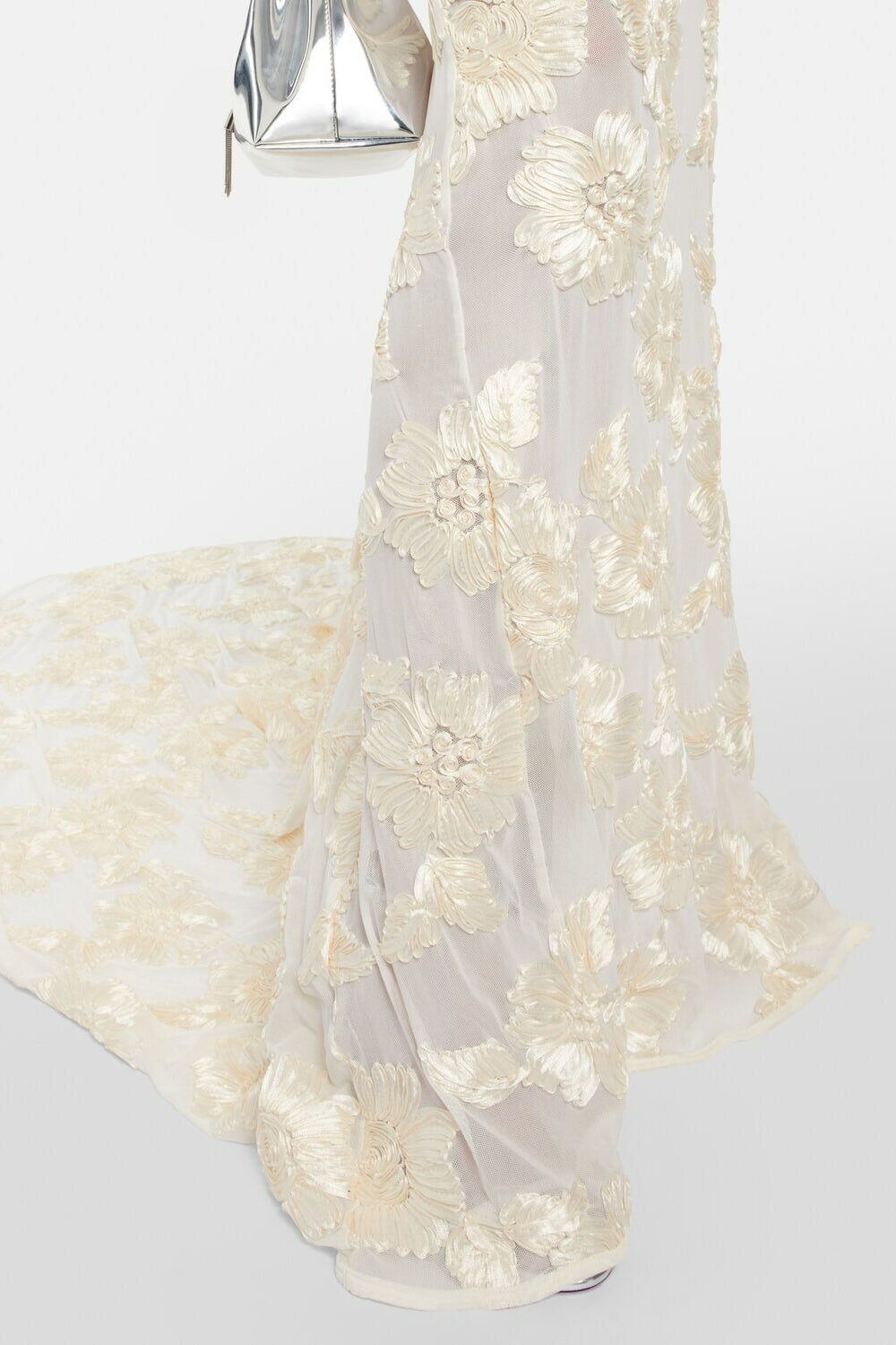Strapless Floral Embroidered Mesh Mermaid Gown