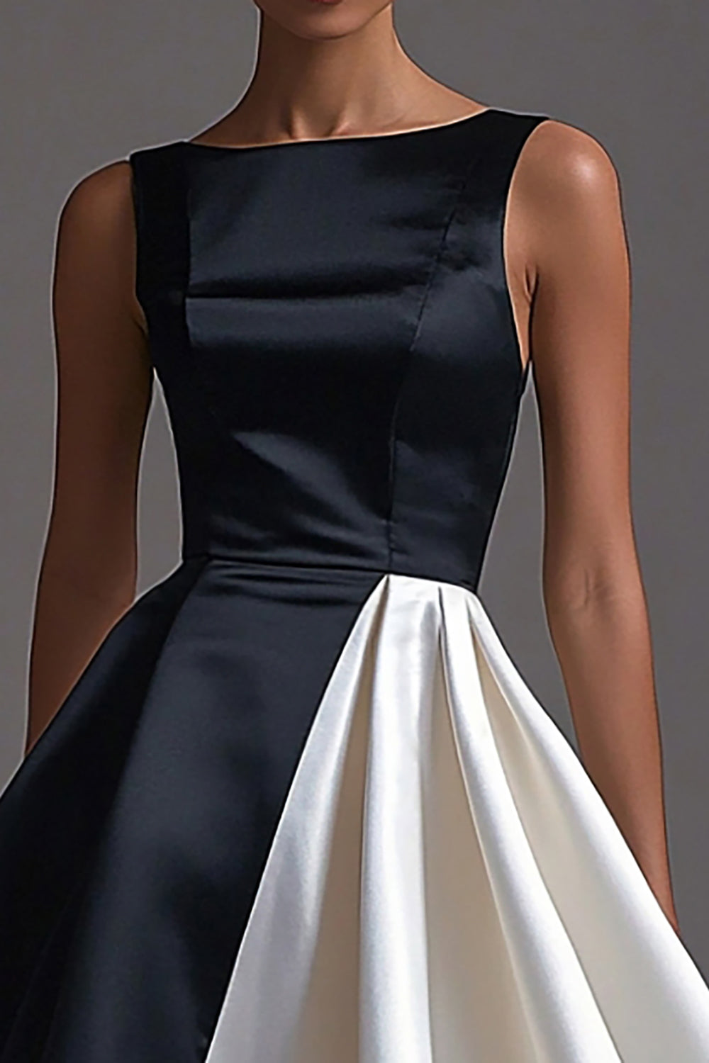 A Line Boat Neck Satin Black Tie Dress