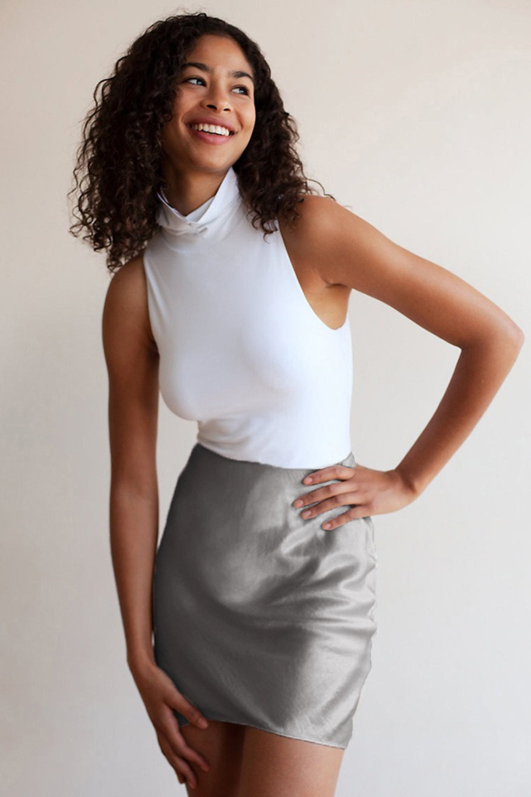 Satin Bias Cut A Line Mini Skirt