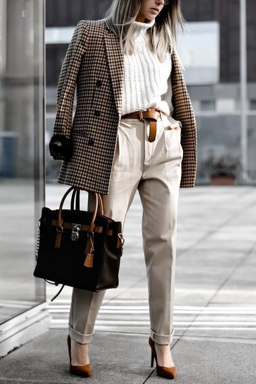 Plaid Button Long Sleeve Blazer