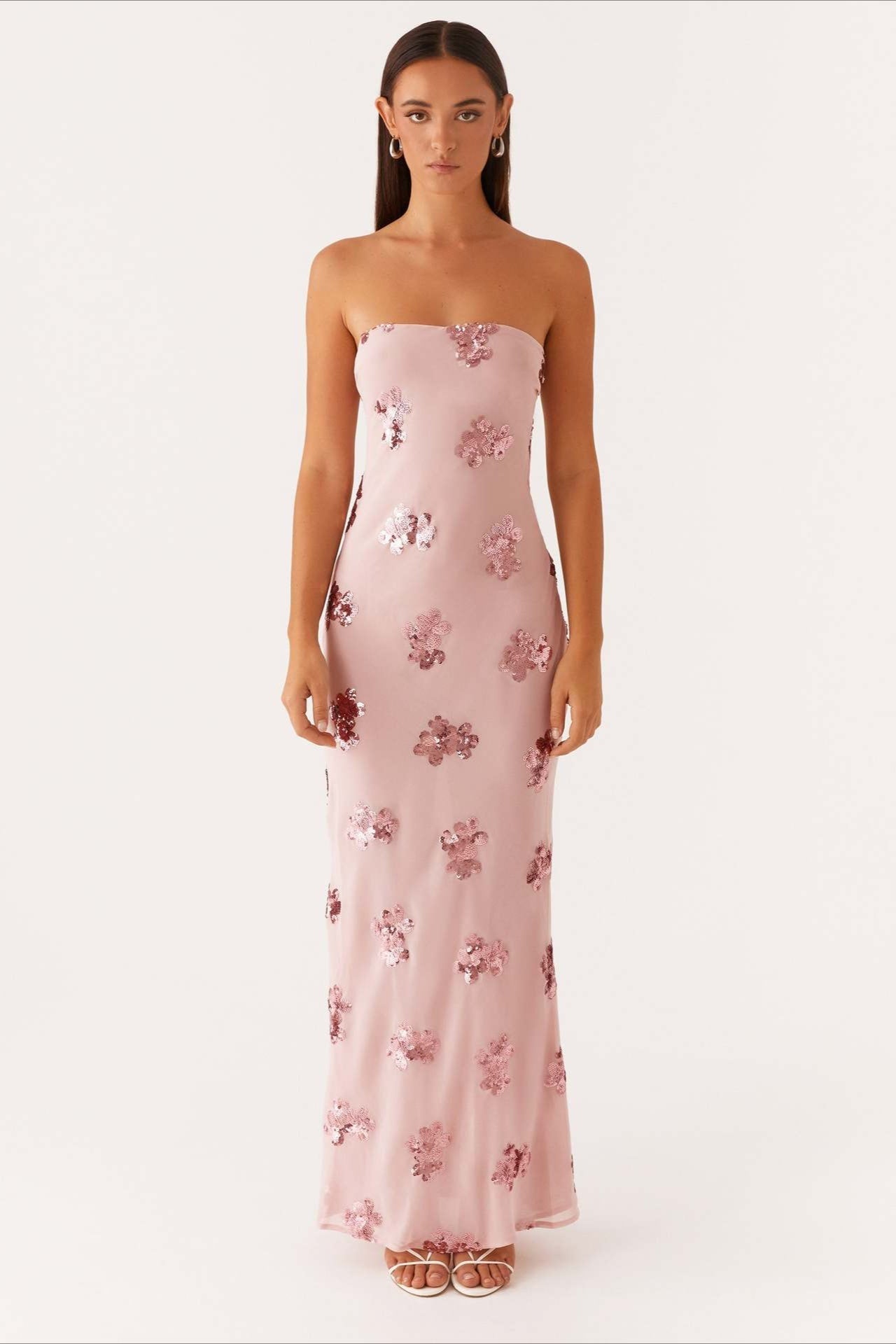 Floral Sequin Strapless Slip Maxi Gown