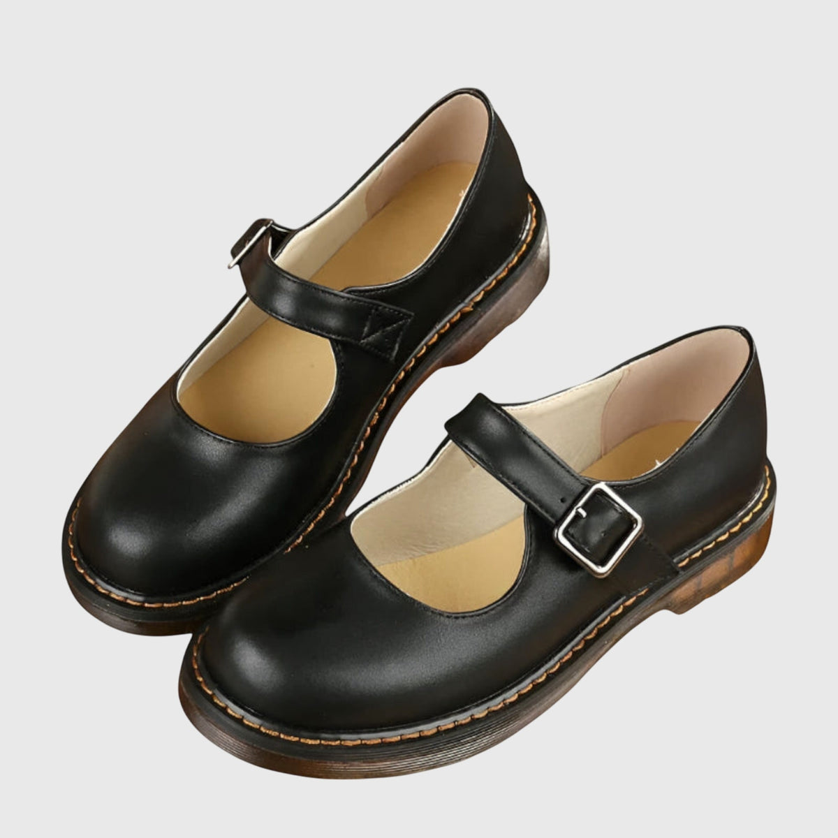 Round Toe Buckle Strap Mary Jane Flats