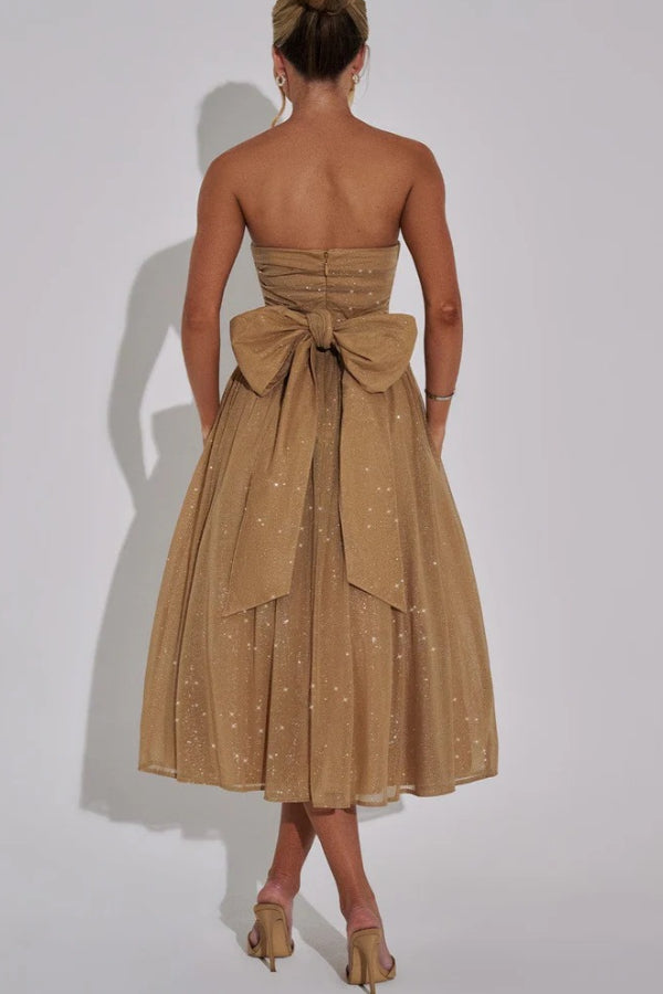 Kaylee Elevated Off Shoulder Backless Maxi Dress with Bow Chic Silhouette Collection