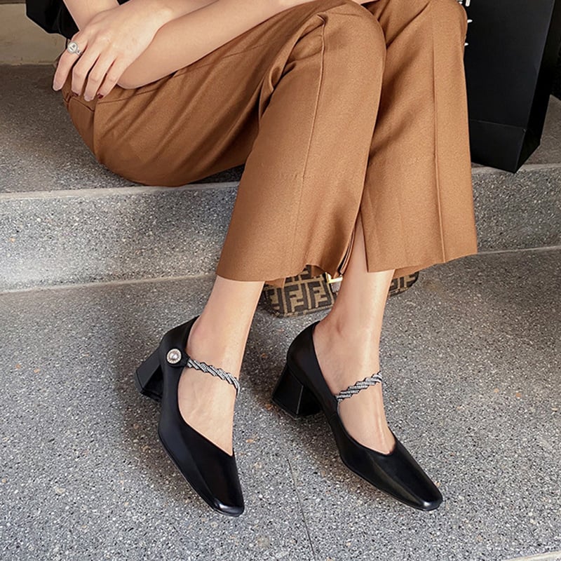 Rute Square Toe Block Heels Mary Jane Shoes