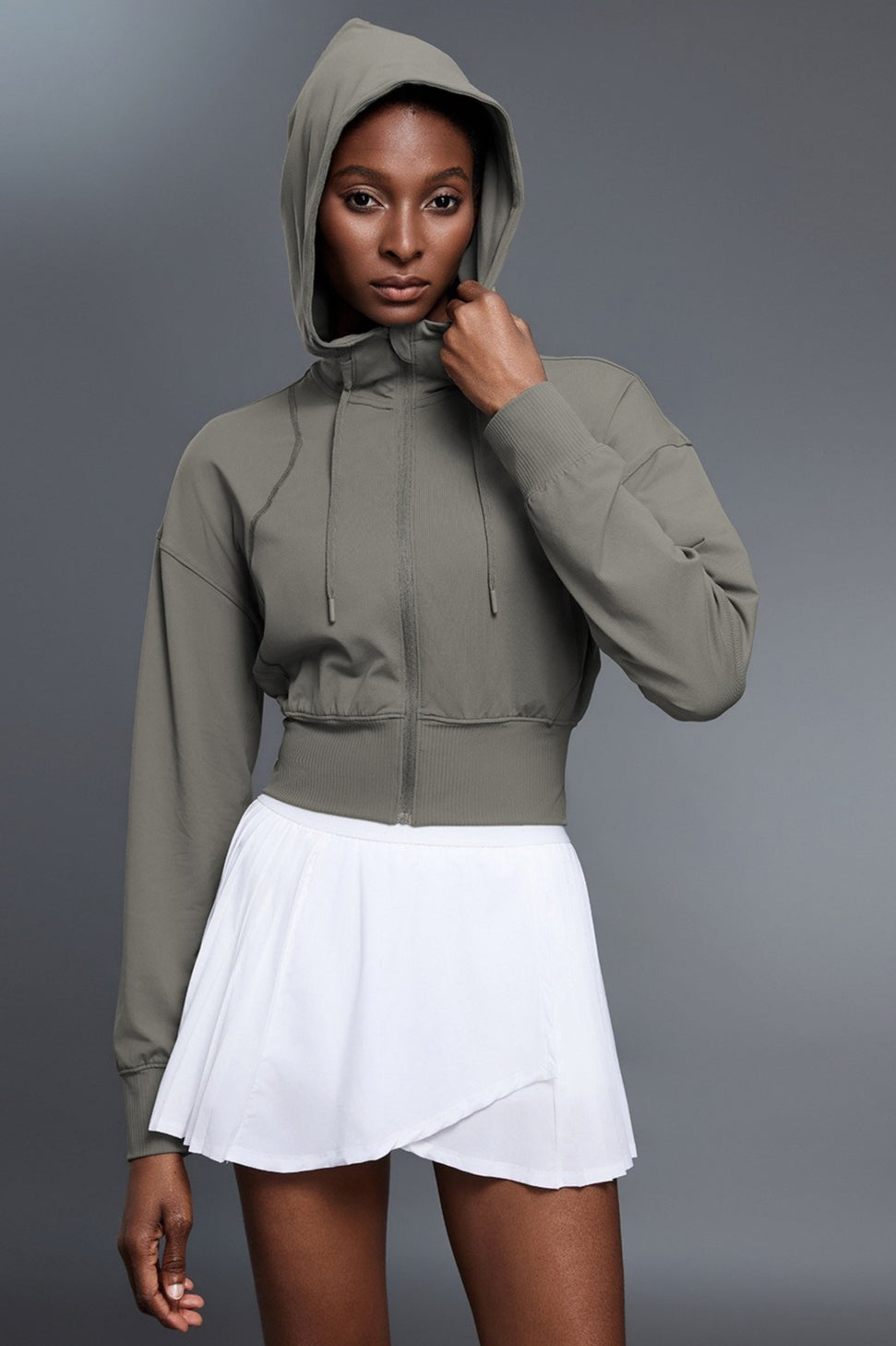 Cropped Waist Tie Active Zip Hoodie