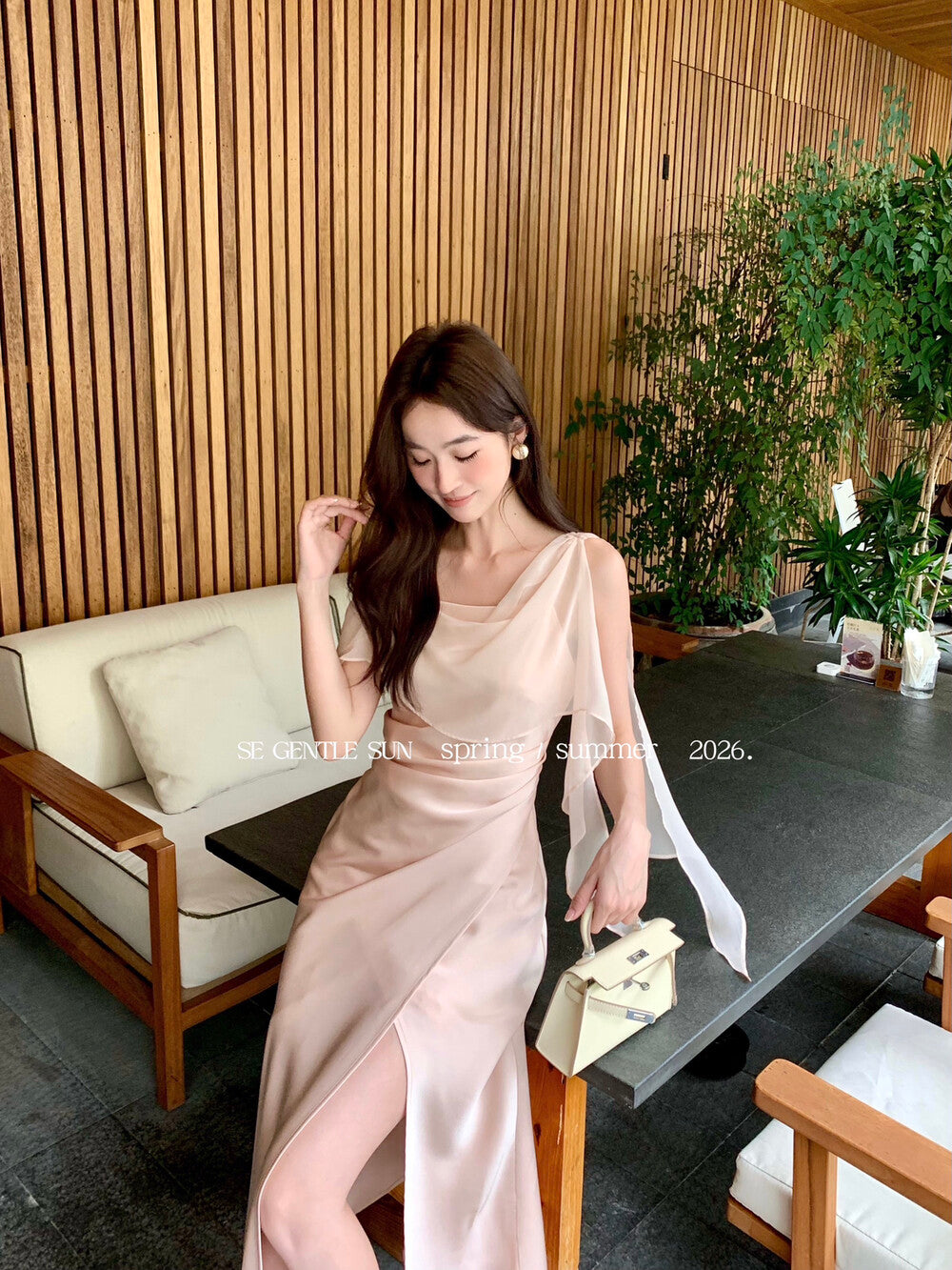 Satin Cowl Neck High Split Ruffle Slip Dress 11