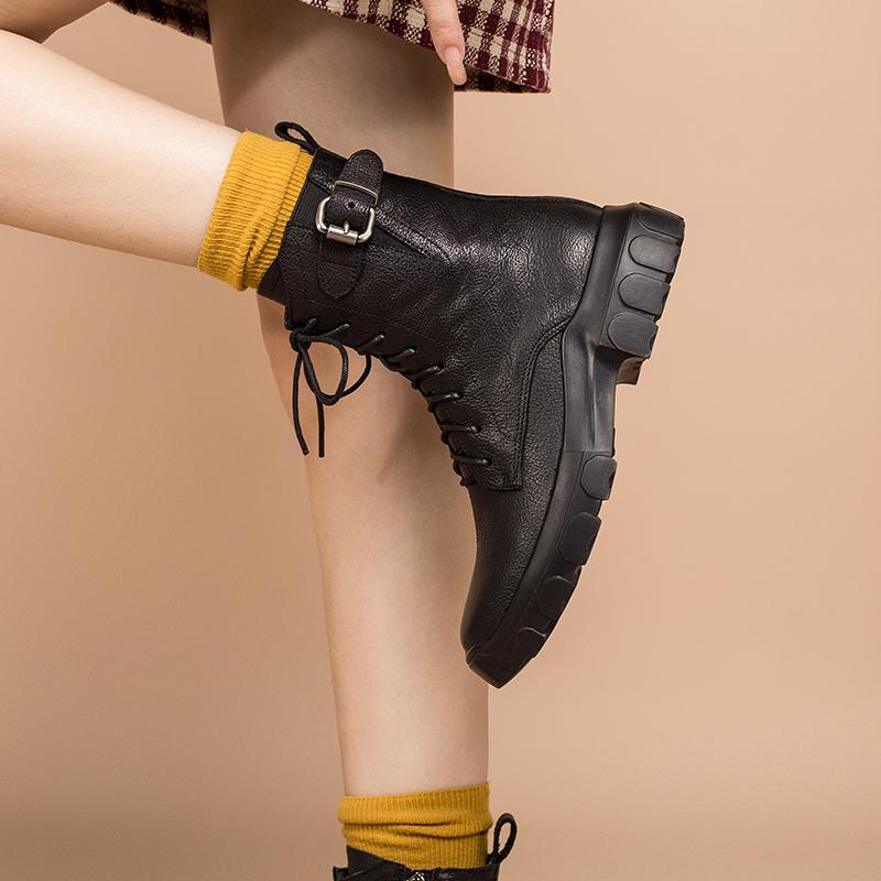 Full grain leather Combat Boots Designer Retro Chunky Riding Boots Side Zip Brown/Black