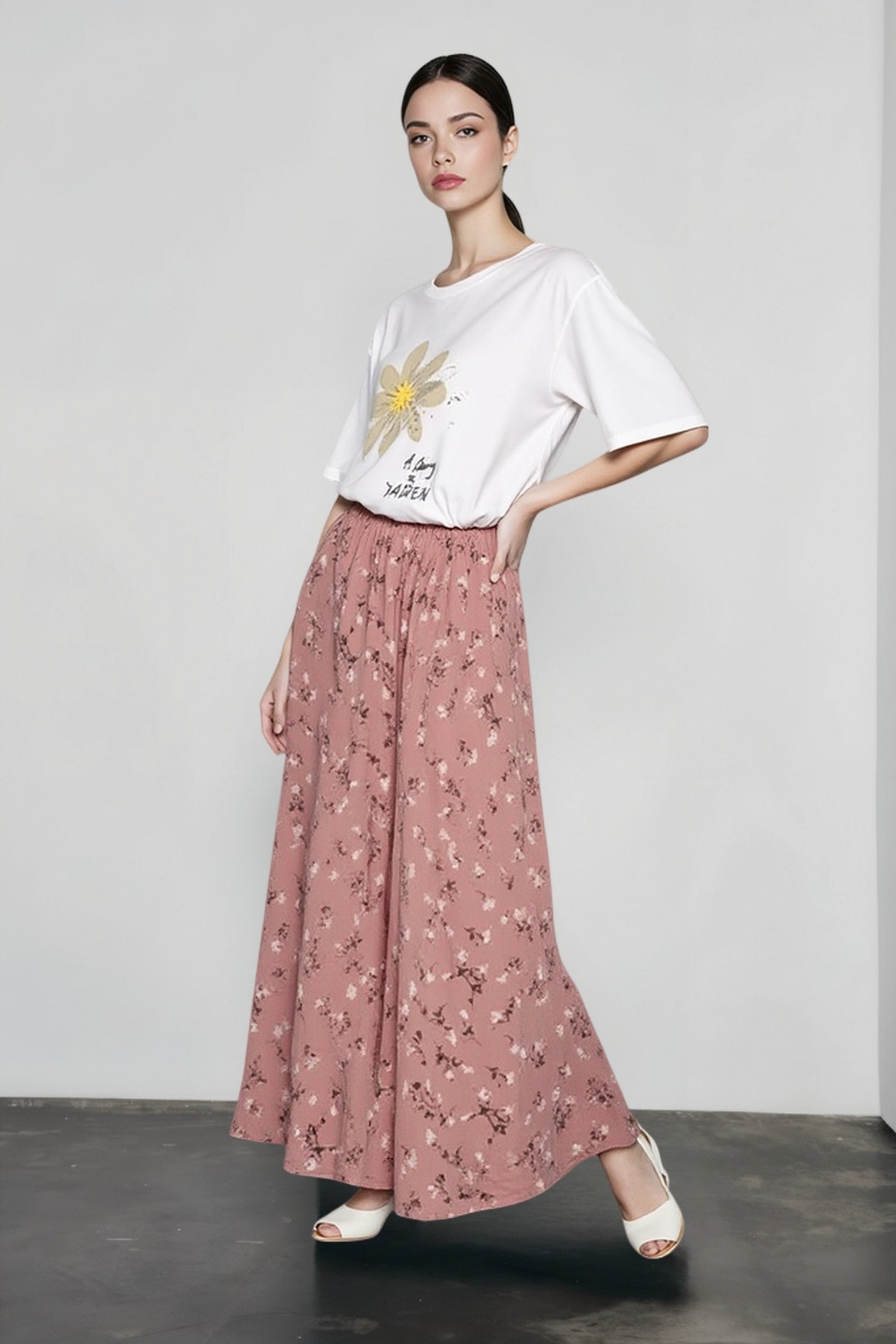 Vintage Washed Floral Pleated Denim Mini Skort