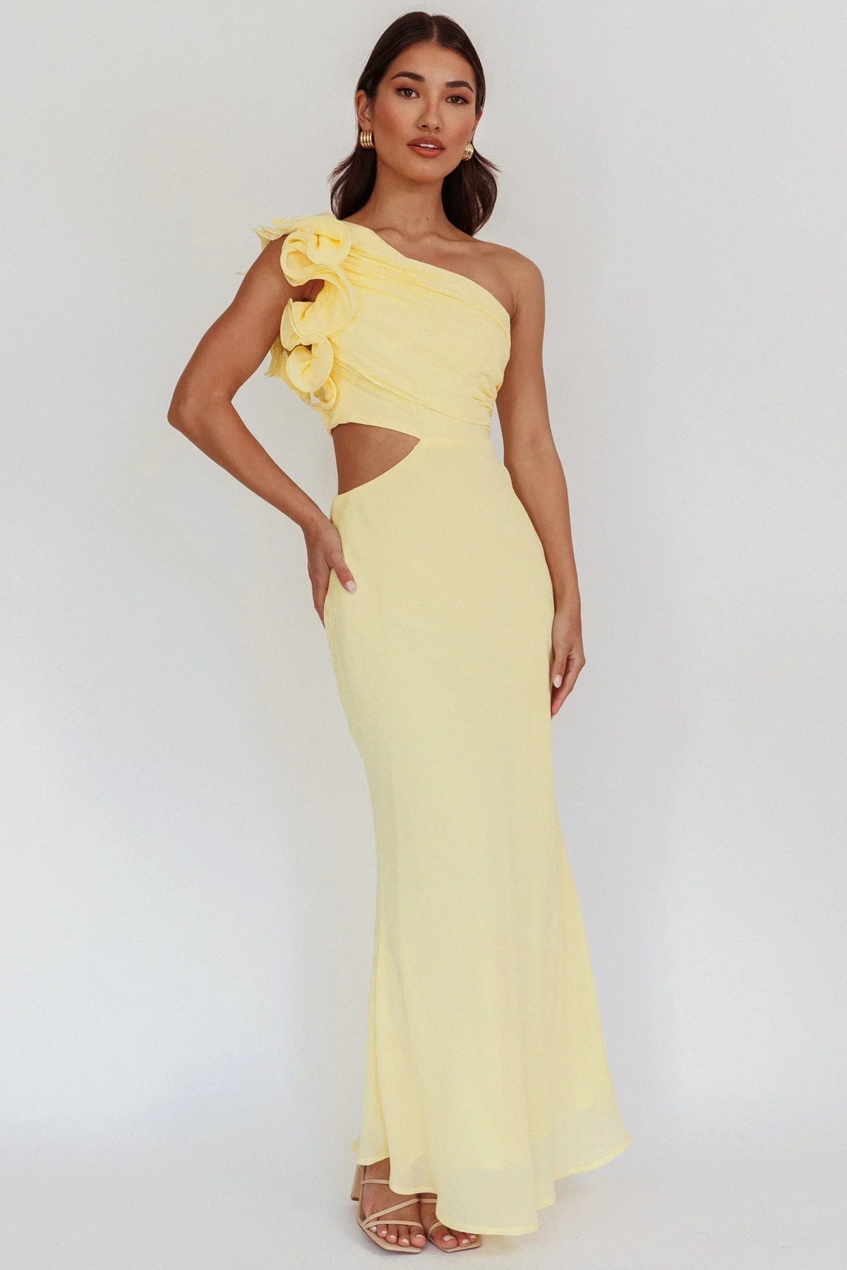 Deanna One-Shoulder Ruffle Maxi Dress Yellow