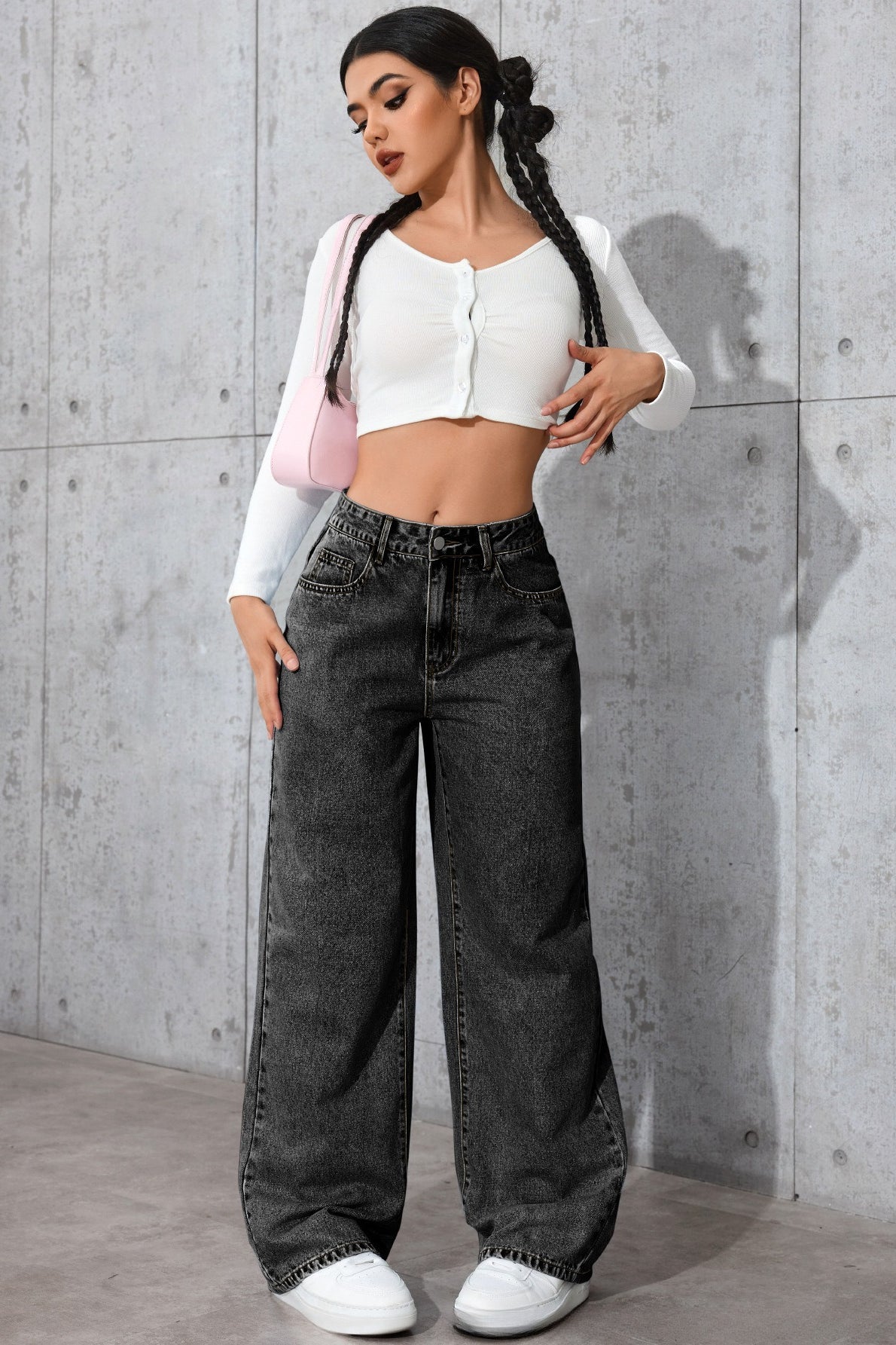High-Waist Straight-Leg Denim Jeans