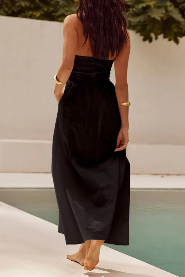Yolaina Premium Plain Sleeveless Dresses with Pocket Pleats and Halterneck Wardrobe Essential