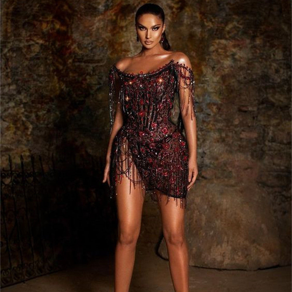 Camisole Diamond-embedded Tight Mini Dress