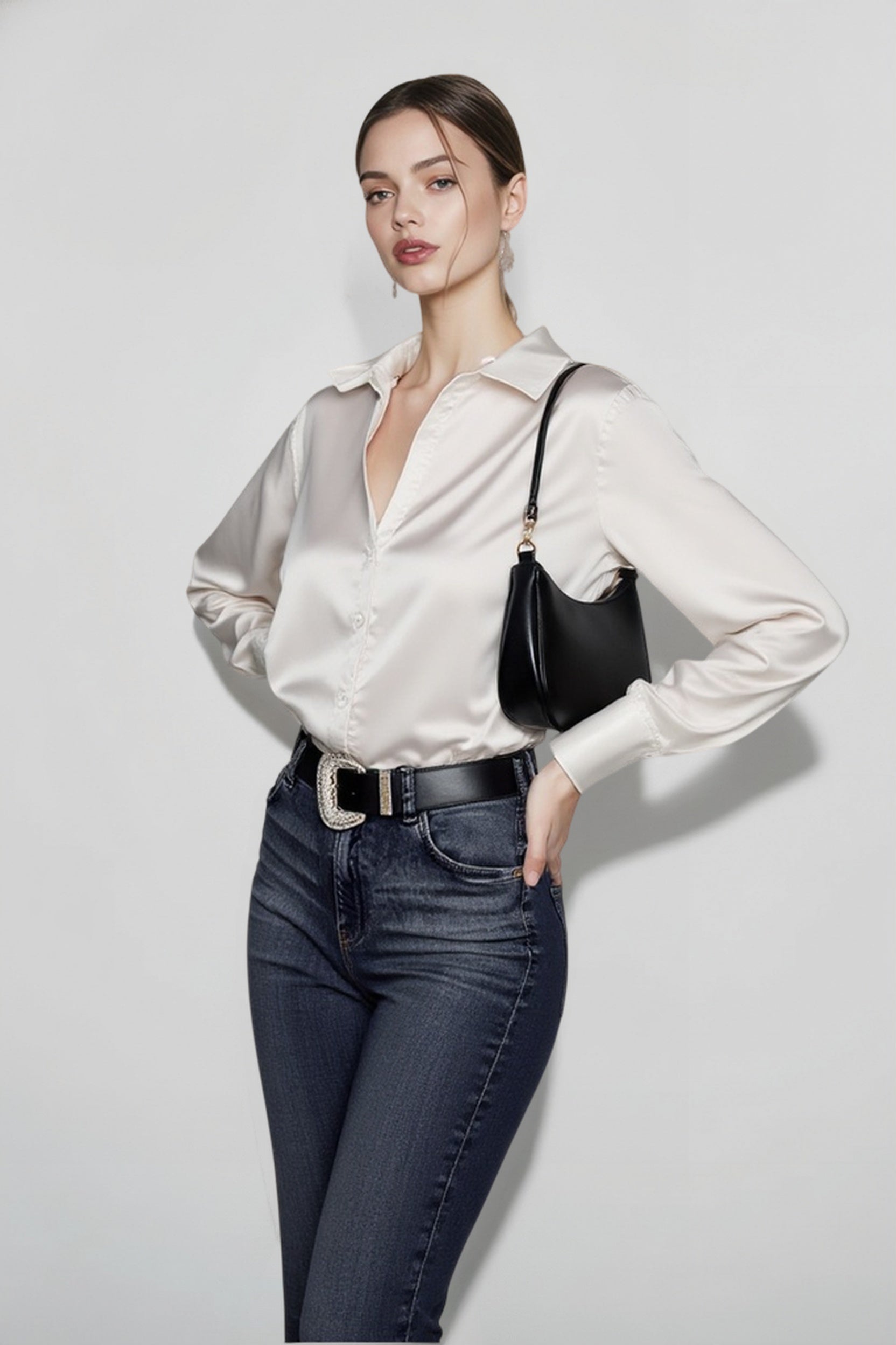 Lace Leather Panel Sheer Long Sleeve Chic Blouse