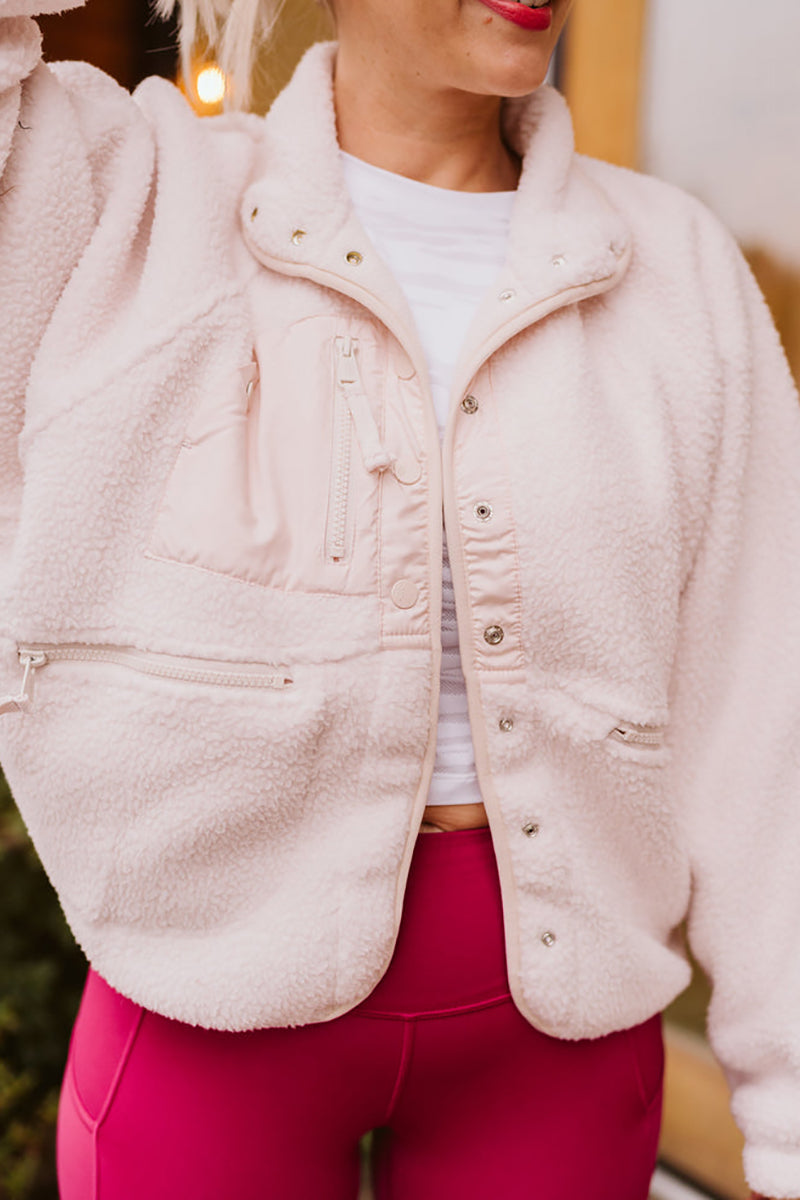 Snap Closure Zipper Pockets Fleece Jackets