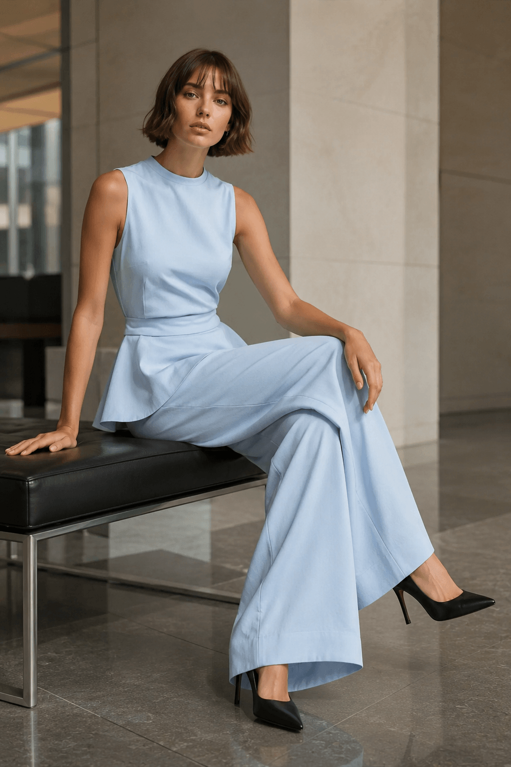 Sleeveless Minimalist Casual Two Piece Work Set