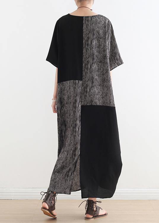 Textured Stripe Print Short Sleeve Patch Pocket Oversized Maxi Dress