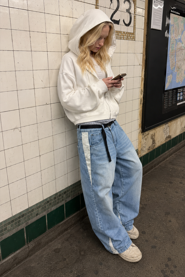 Vintage Washed Patchwork Wide Leg Trendy Jeans
