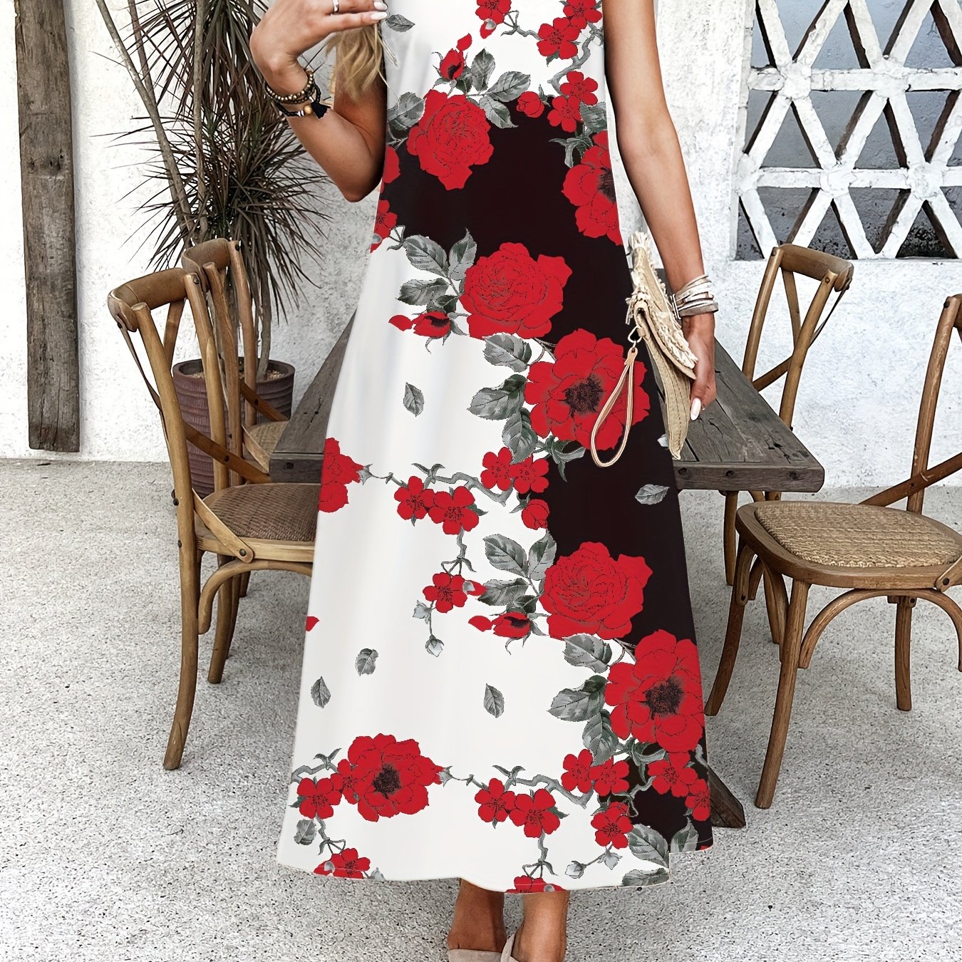 Indigo - Boho Chic Floral V-Neck Maxi Dress Red