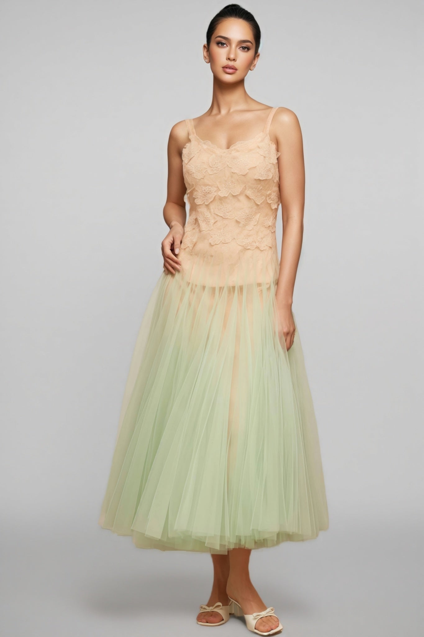Ylane Halter Mesh Puff Maxi Dress - View 5
