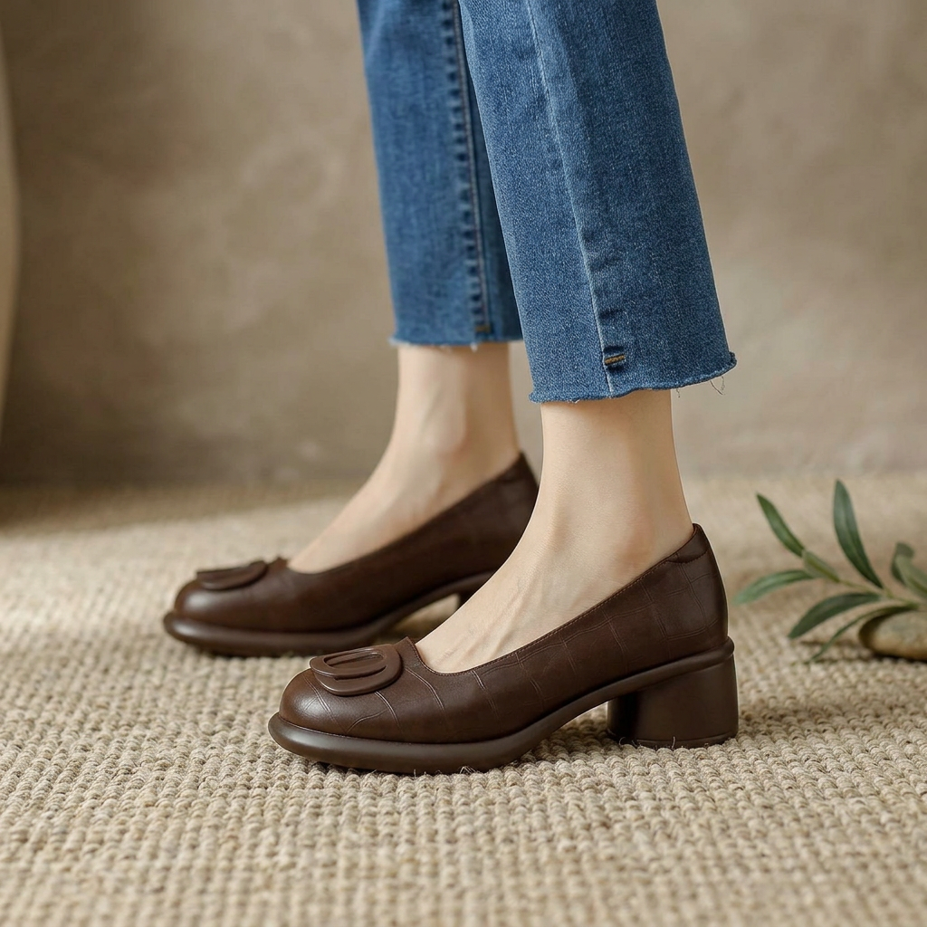 Round Toe Slip On Block Heel Loafers