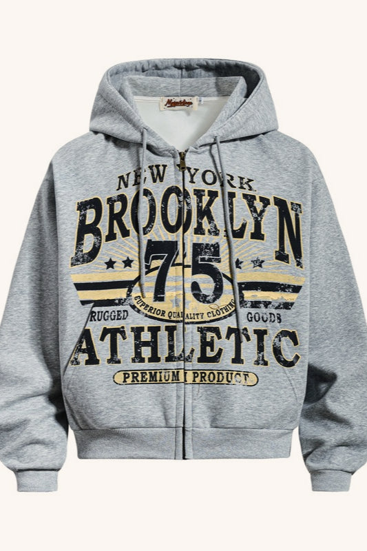 Vintage Graffiti Letter Print Zip Hoodie