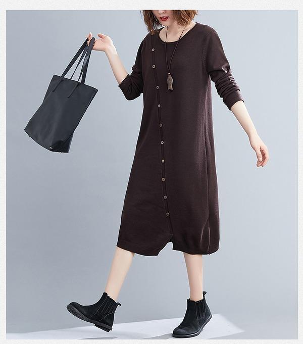 long sleeve plus size knitted vintage women causal loose midi autumn winter sweater dress