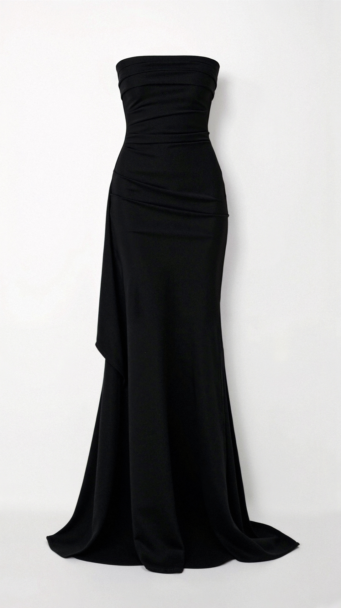 Strapless Ruched Draped Side Detail Column Maxi Gown