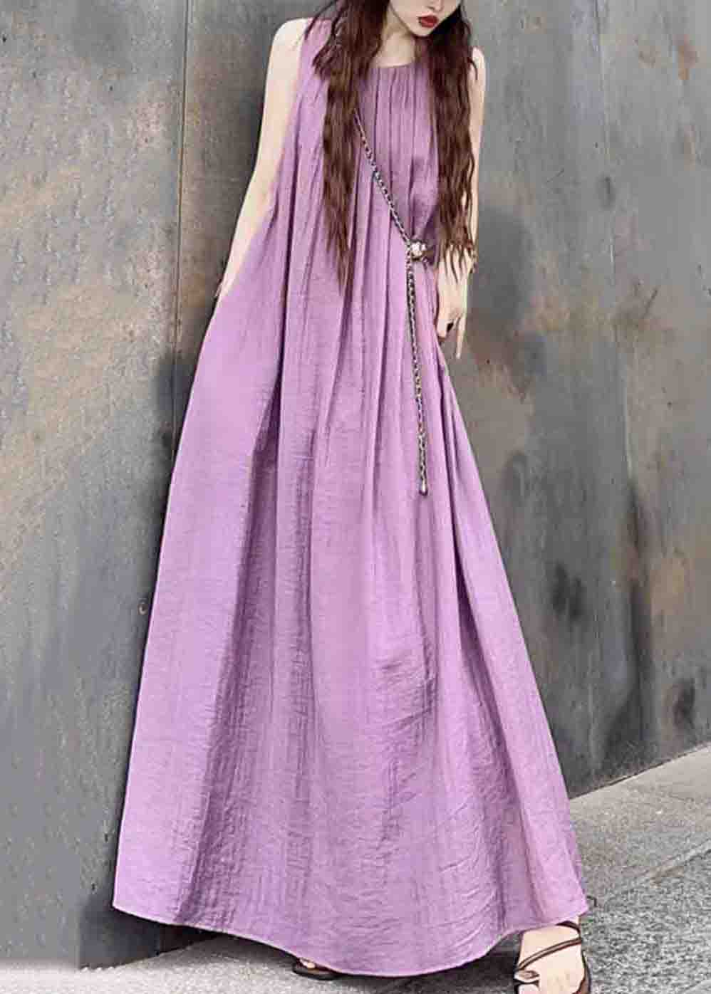 Sleeveless High Neck Pleated Oversized Tent Maxi Dress