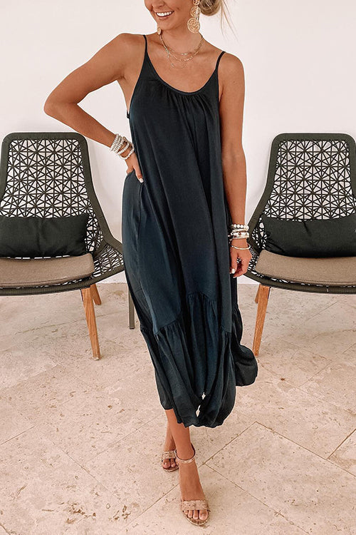 Spaghetti Strap V-Neck Tiered Ruffle Hem Maxi Dress