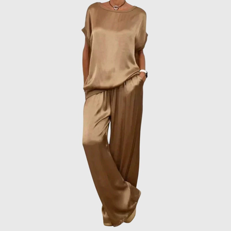 Short Sleeve Boxy Top and Drawstring Wide Leg Pants Two Piece Set