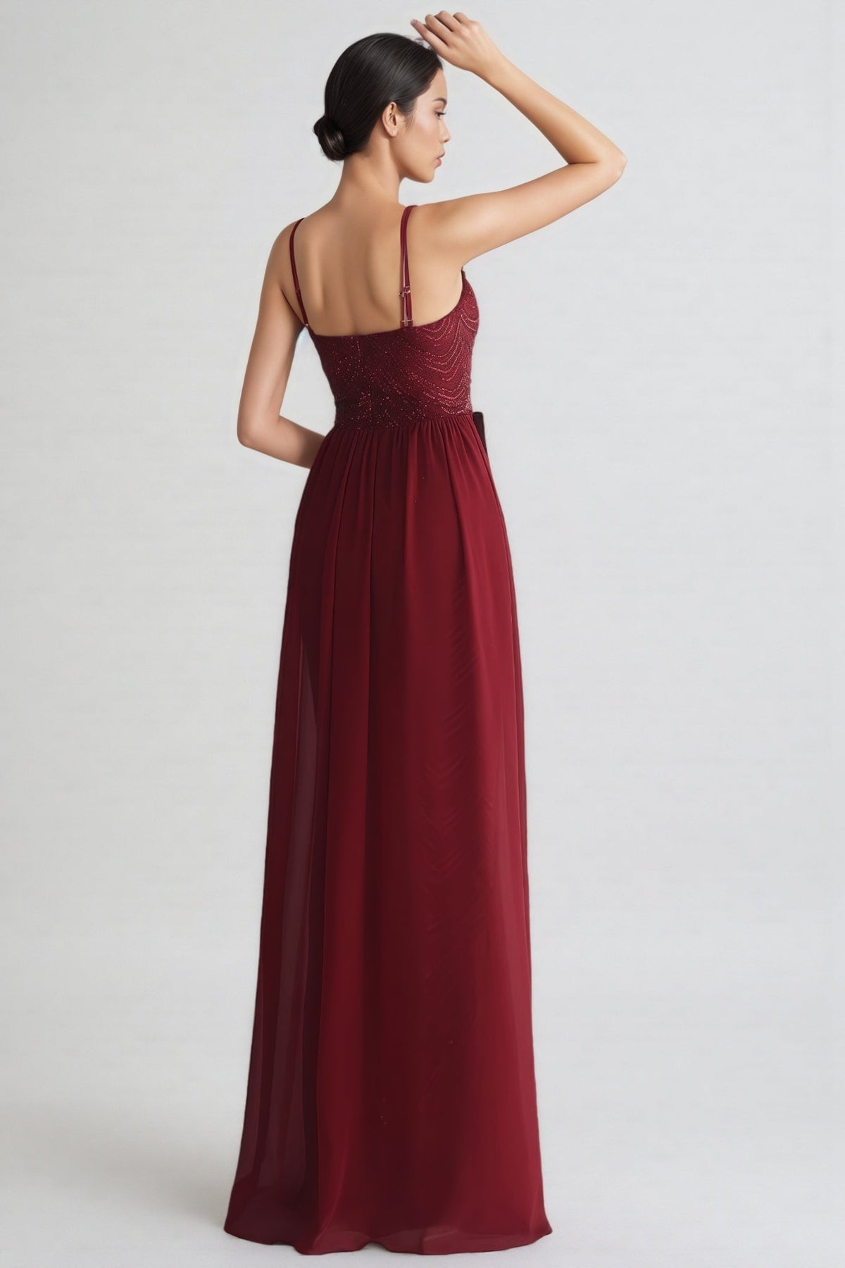 Sequin Halter Neck Double Strap Beaded Waist Chiffon Overskirt Mermaid Gown 4