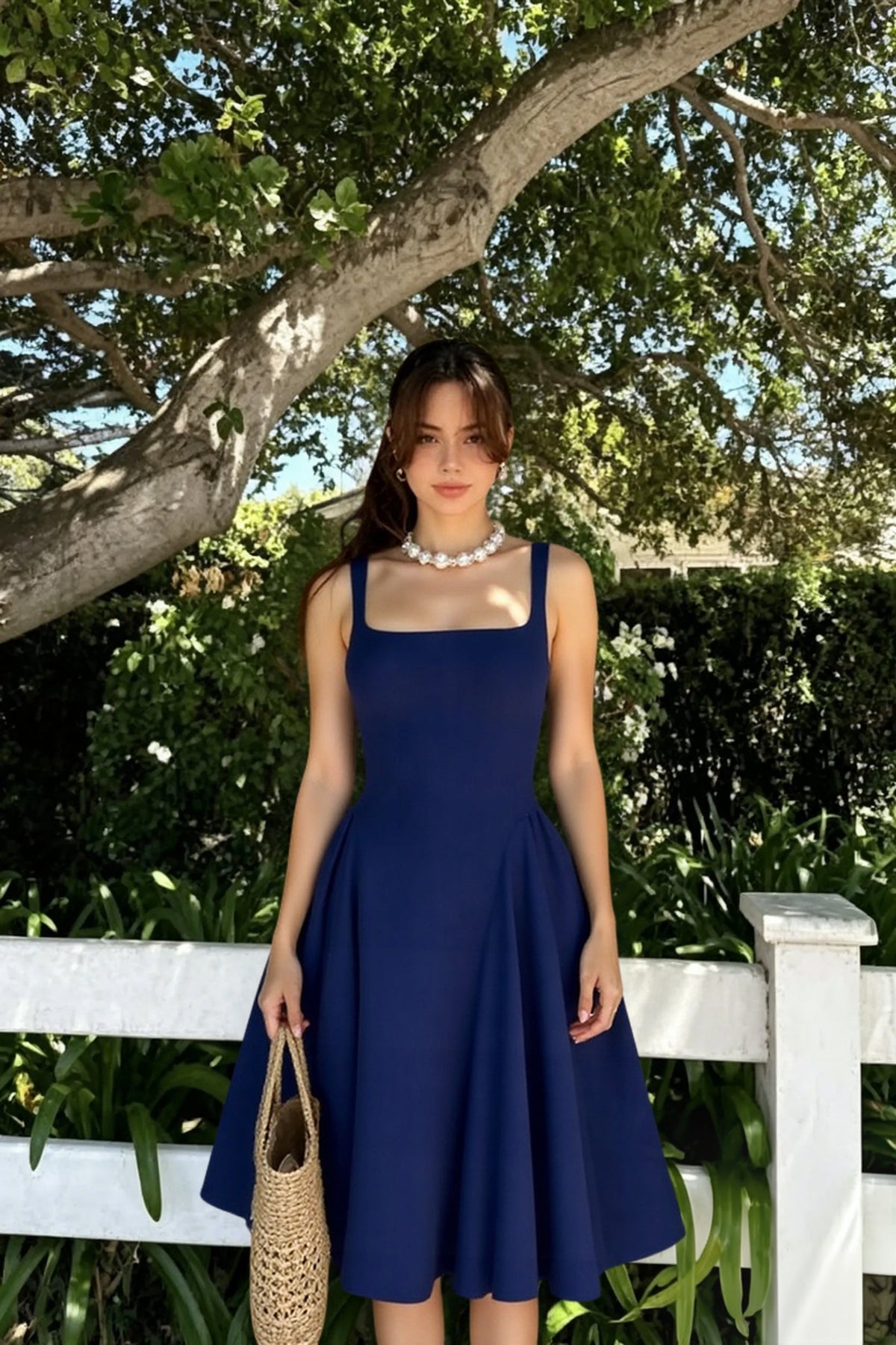 Square Neck Sleeveless Fit and Flare Midi Dress 9