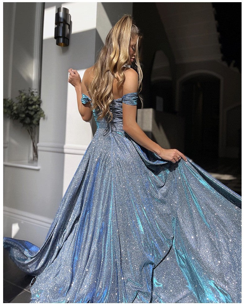 Sequin Strapless Bodycon High Split Maxi Dress