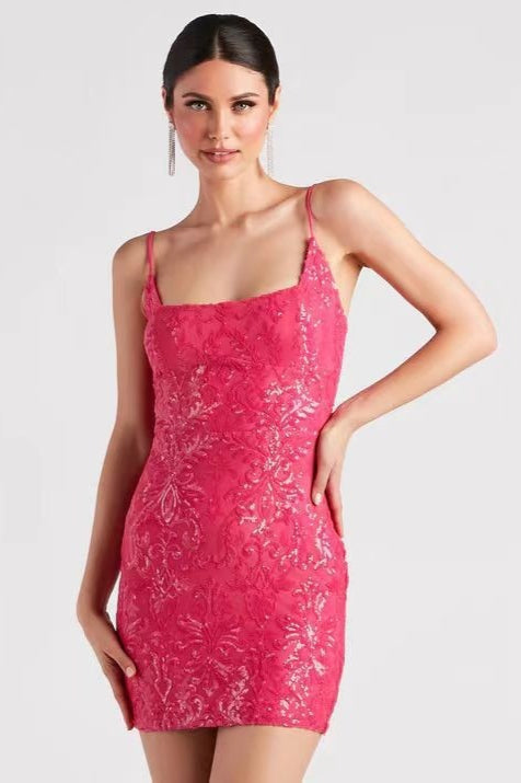 Sequin Square Neck Cami Bodycon Slim Mini Dress