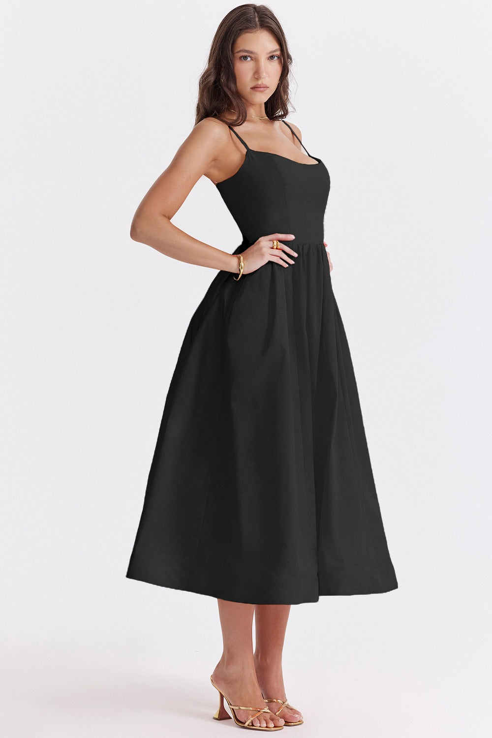 Spaghetti Strap Scoop Neck Fit and Flare Midi Dress
