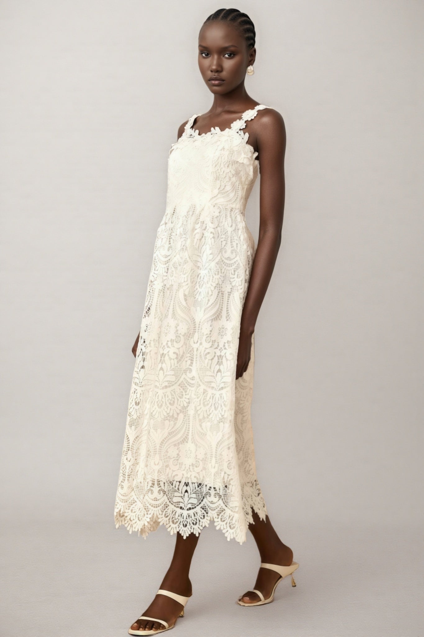 Harlin White Floral Lace Maxi Dress - View 3