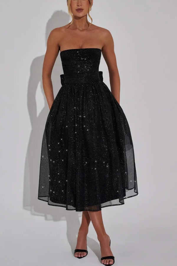 Kaylee Elevated Off Shoulder Backless Maxi Dress with Bow Chic Silhouette Collection