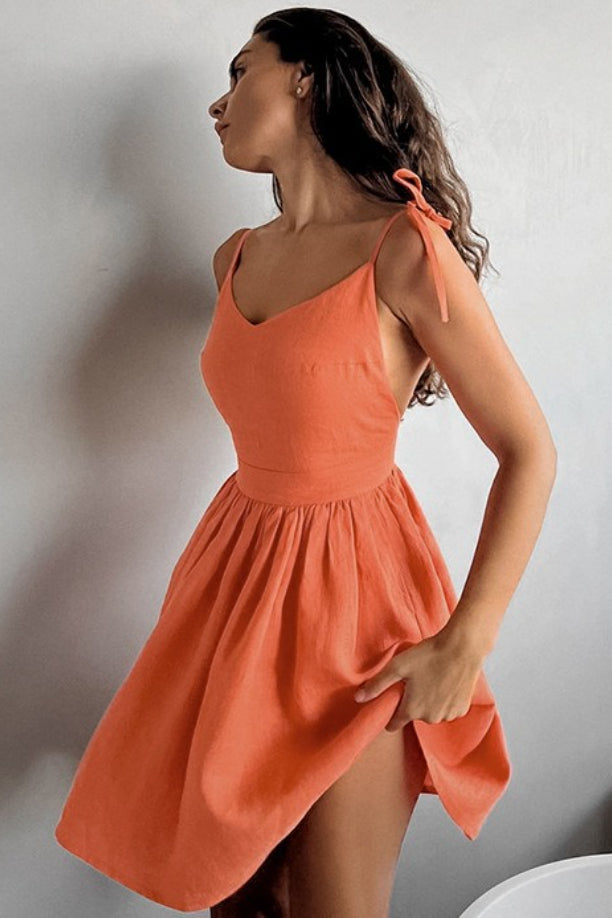 Black Linen V Neck Cami Mini Dress