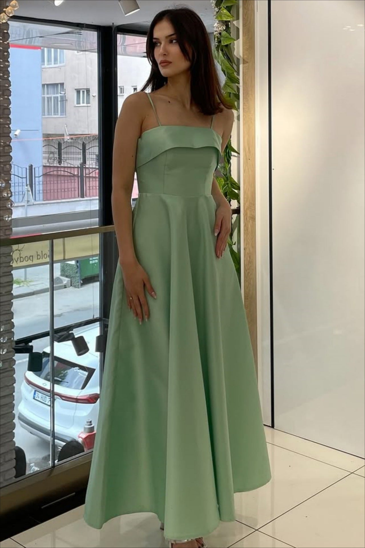 Spaghetti Strap Fit and Flare A-Line Midi Dress