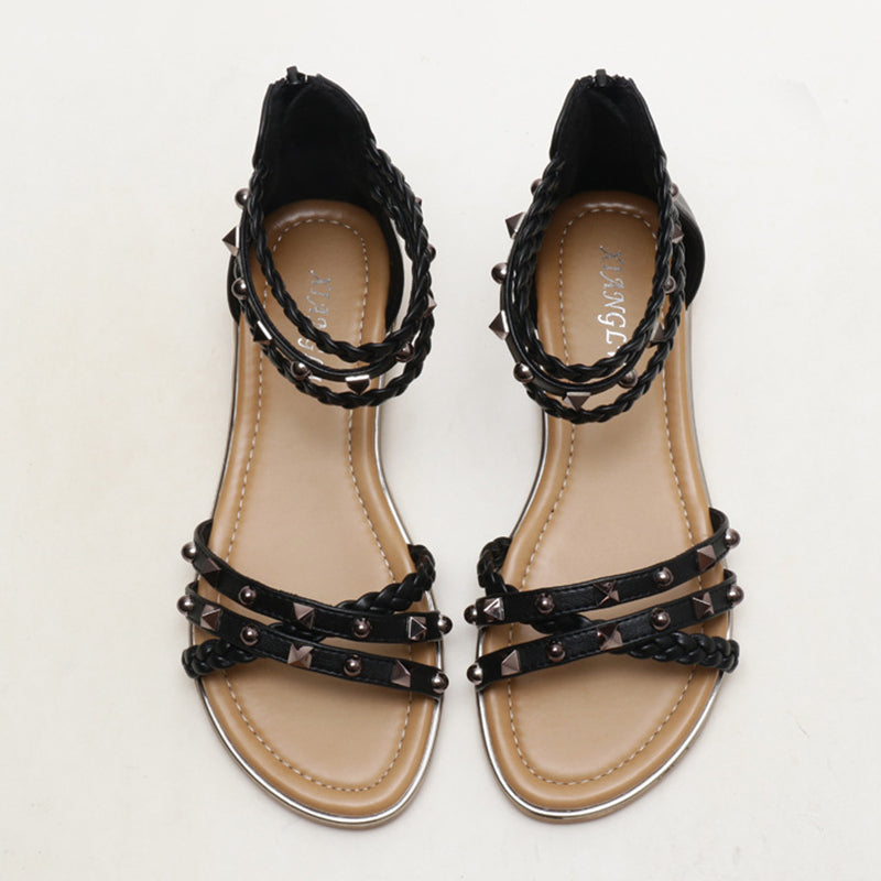 Rubber Flats Weave Rivet Casual Sandals