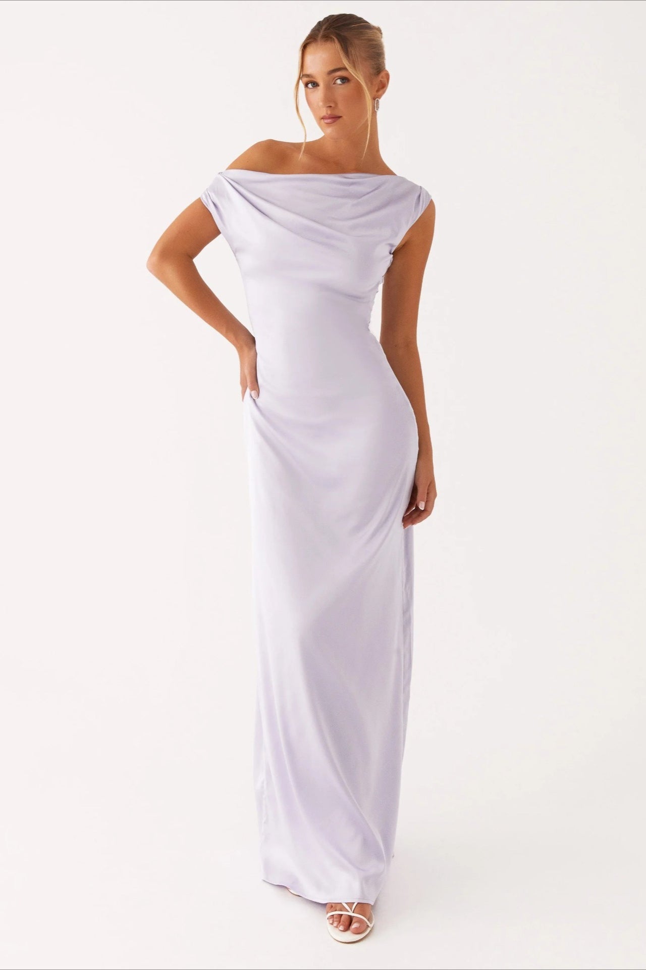 Satin Asymmetric One Shoulder Ruched Maxi Gown