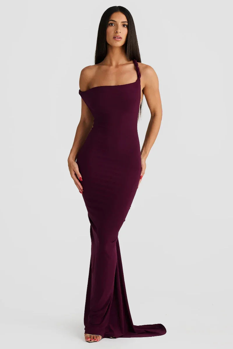 Off Shoulder Fold Over Sleeve Knit Bodycon Floor Length Gown