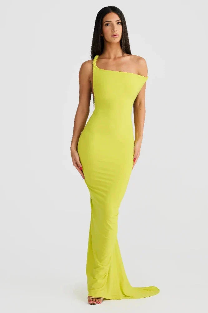 Off Shoulder Fold Over Sleeve Knit Bodycon Floor Length Gown