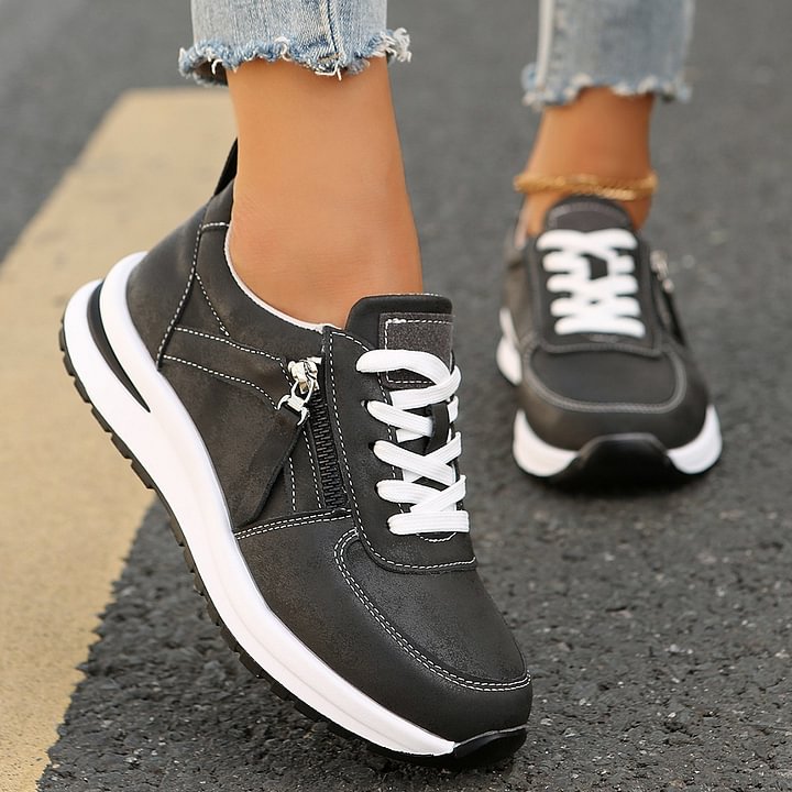 Lace Up Side Zip Glitter Platform Sneakers