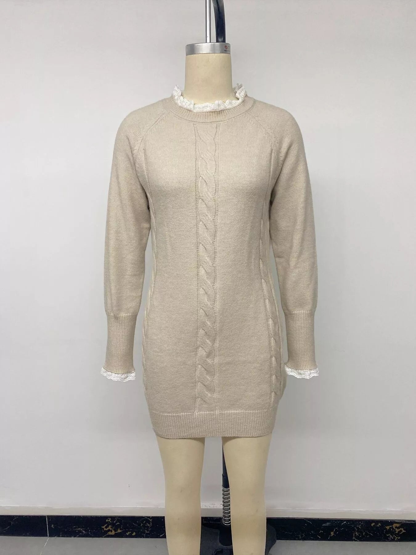 Cable Knit Raglan Sleeve Sweater Dress