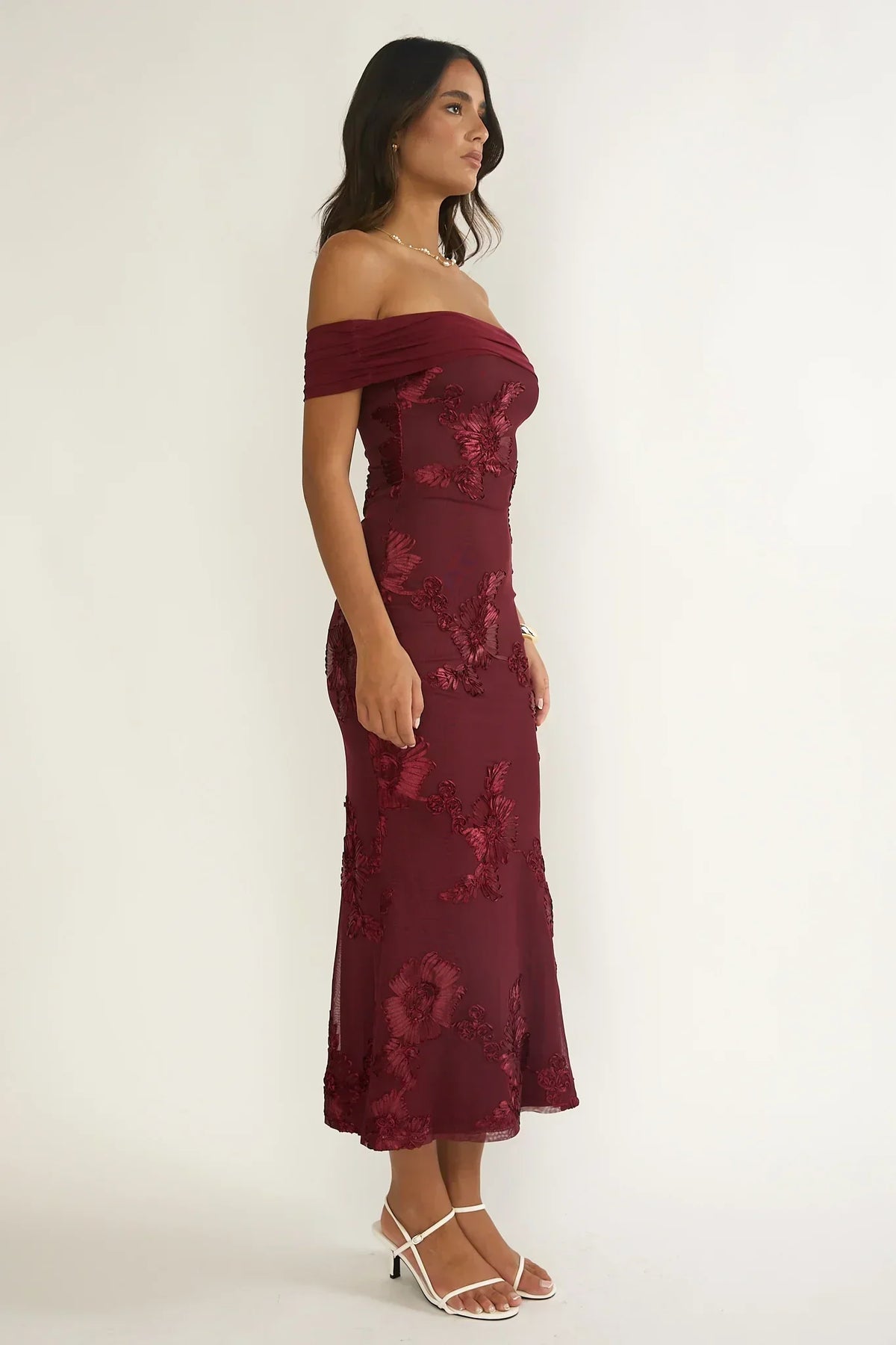 Gala One-Shoulder Maxi Dress Embellished Wine